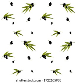 Black olive vector floral seamless pattern on the white background