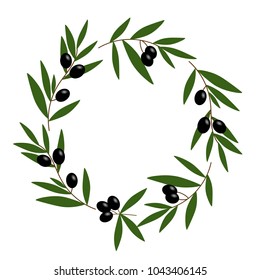black olive wreath with green leaves illustration vector