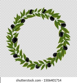 Black Olive Wreath Isolated Transparent Background With Gradient Mesh, Vector Illustration