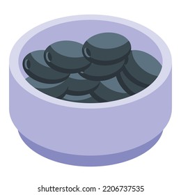 Black olives bowl icon. Isometric of Black olives bowl vector icon for web design isolated on white background