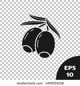 Black Olives branch icon isolated on transparent background.  Vector Illustration