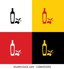 Black olives branch with olive oil bottle sign. Vector. Icons of german flag on corresponding colors as background.