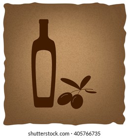 Black olives branch with olive oil bottle sign