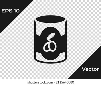 Aceitunas negras en puede icono aislado en fondo transparente. Concepto de comida enlatada.  Vector