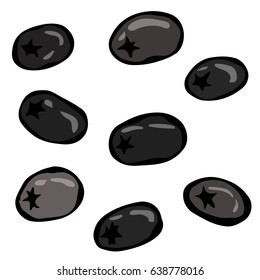 Black Olives. Doodle Style Vector Design, Isolated on White Background.