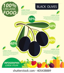 Black olives. Infographic template. vector illustration.