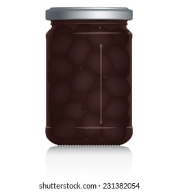Black Olives Jar vector visual illustration, Drawn with mesh tool. Fully adjustable & scalable.