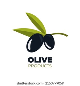 Black olives. Olive logo. Olive branch. Black branch of olives for design of natural cosmetics, olive oil, medicine. Organics for a healthy lifestyle. Vector illustration