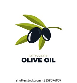 Black olives. Olive oil logo. Olive branch. Black branch of olives for design of natural cosmetics, olive oil, medicine. Organics for a healthy lifestyle. Vector illustration