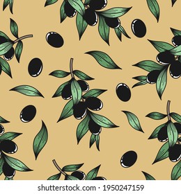 BLACK OLIVES ON A BEIGE BACKGROUND IN VECTOR