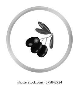 Black olives on the branch icon in monochrome style isolated on white background. Greece symbol stock vector illustration.