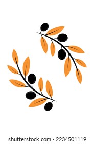 Black Olives With Orange Leaves Vector