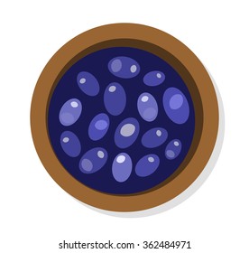 Black olives in plate isolated on white backround vector illustration