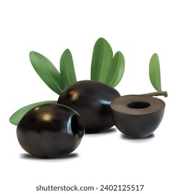 Black olives vector. Wonderful antioxidant. Beautiful olives. Black olives in mesh technique. Vector illustration.