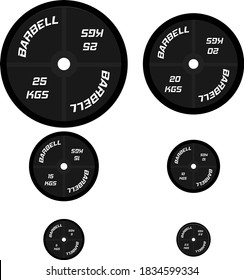 Black Olympic Plates are 25, 20,15 ,10 ,5, 2.5 kg