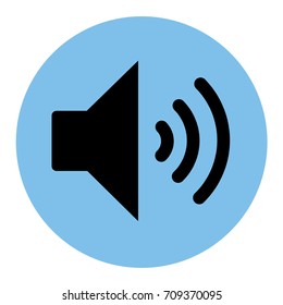 Black on blue audio speaker volume or music speaker volume on line art icon isolated on white backgeound with shadow for apps and websites. Vector illustration EPS10
