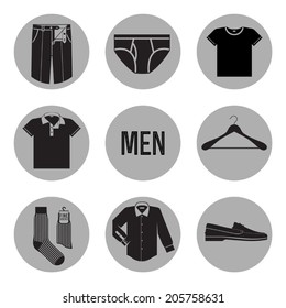 Black on grey vector set of clothes for men icons