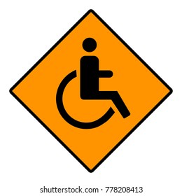 Black on an orange background, sign of a man in a wheelchair, vector
