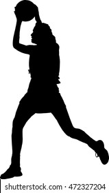 Black on Silhouette of girls ladies netball player catching throwing ball
