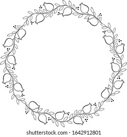 Black on transparent branches with pomegranates on it wreath.Copy space pomegranate circle framing for
Rosh hashanah holiday, harvest festival decoration