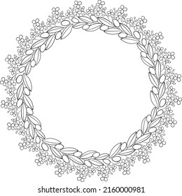 Black on transparent flowers and olives wreath with copy space