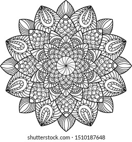 Black on transparent isolated doodle coloring mandala, for printable coloring, anti stress coloring,coloring therapy