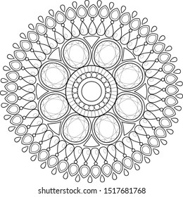 Black on transparent isolated doodle coloring crown mandala, for printable coloring, anti stress coloring,coloring therapy