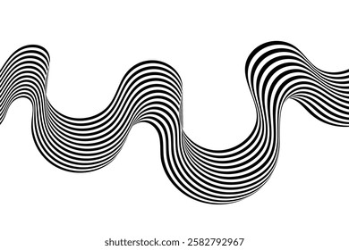 Black on white abstract dots line wave. Stripes with 3d. Isolated on white.