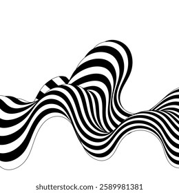 Black on white abstract dots line wave. Stripes with 3d. Isolated on white.