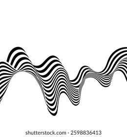 Black on white abstract dots line wave. Stripes with 3d. Isolated on white.