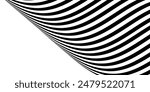 Black on white abstract perspective line wave stripes with 3d dimensional effect isolated on white background