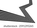 Black on white abstract perspective line stripes with 3d dimensional effect isolated on white.