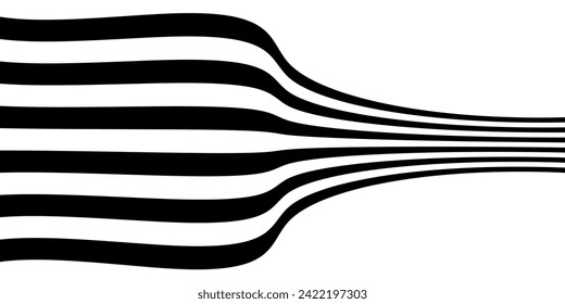 Black on white abstract perspective line stripes with 3d dimensional effect isolated on white.