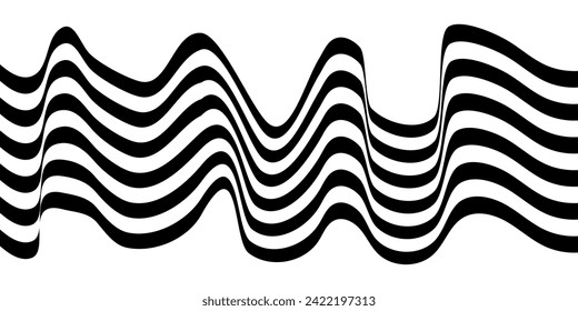 Black on white abstract perspective line stripes with 3d dimensional effect isolated on white.