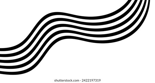 Black on white abstract perspective line stripes with 3d dimensional effect isolated on white.