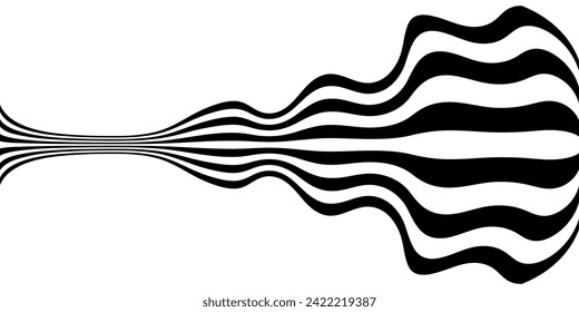 Black on white abstract perspective line wave stripes with 3d dimensional effect isolated on white.