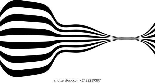 Black on white abstract perspective line wave stripes with 3d dimensional effect isolated on white.