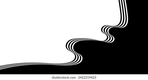 Tiras de onda de línea de perspectiva abstracta en blanco sobre blanco con efecto 3d dimensional aislado en blanco.