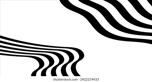 Black on white abstract perspective line wave stripes with 3d dimensional effect isolated on white.