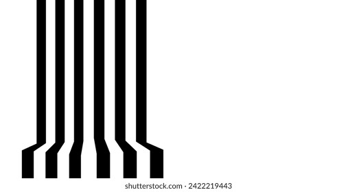 Black on white abstract perspective line wave stripes with 3d dimensional effect isolated on white.