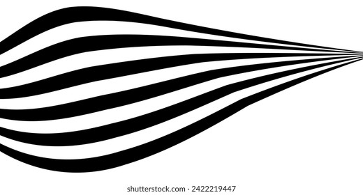 Black on white abstract perspective line wave stripes with 3d dimensional effect isolated on white.