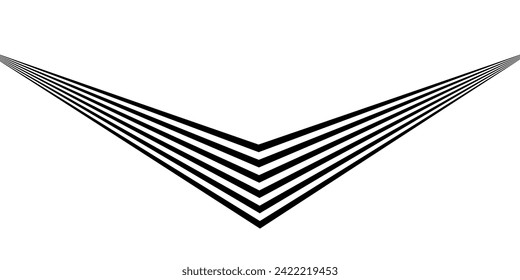Black on white abstract perspective line wave stripes with 3d dimensional effect isolated on white.