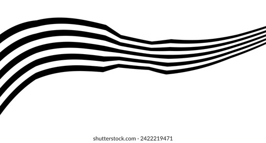 Black on white abstract perspective line wave stripes with 3d dimensional effect isolated on white.