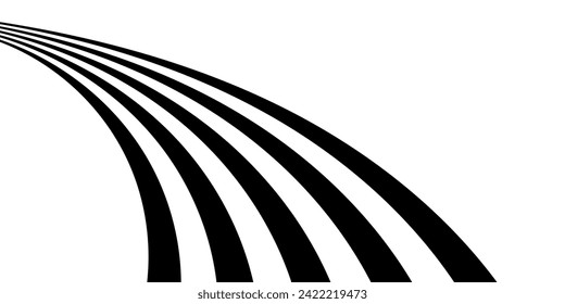 Black on white abstract perspective line wave stripes with 3d dimensional effect isolated on white.