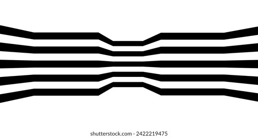 Black on white abstract perspective line wave stripes with 3d dimensional effect isolated on white.