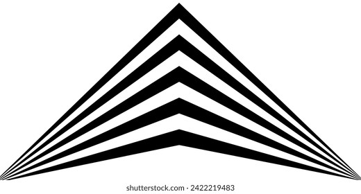Black on white abstract perspective line wave stripes with 3d dimensional effect isolated on white.