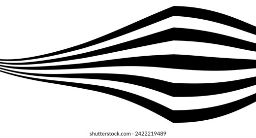 Black on white abstract perspective line wave stripes with 3d dimensional effect isolated on white.