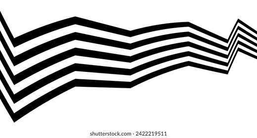 Black on white abstract perspective line wave stripes with 3d dimensional effect isolated on white.