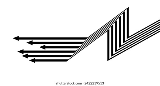 Black on white abstract perspective line wave stripes with 3d dimensional effect isolated on white.