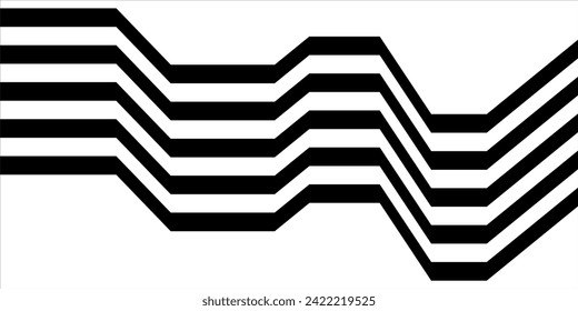 Black on white abstract perspective line wave stripes with 3d dimensional effect isolated on white.